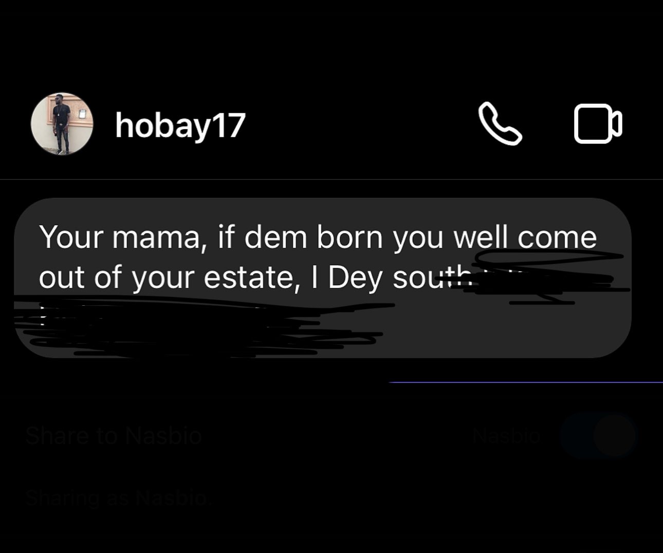 He has been threatening me- Comedian Nasboi shares chat he got from APC Supporter (Screenshot)