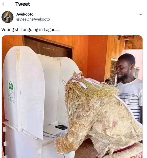 Masquerade spotted voting at Polling unit in Lagos state (Photos)