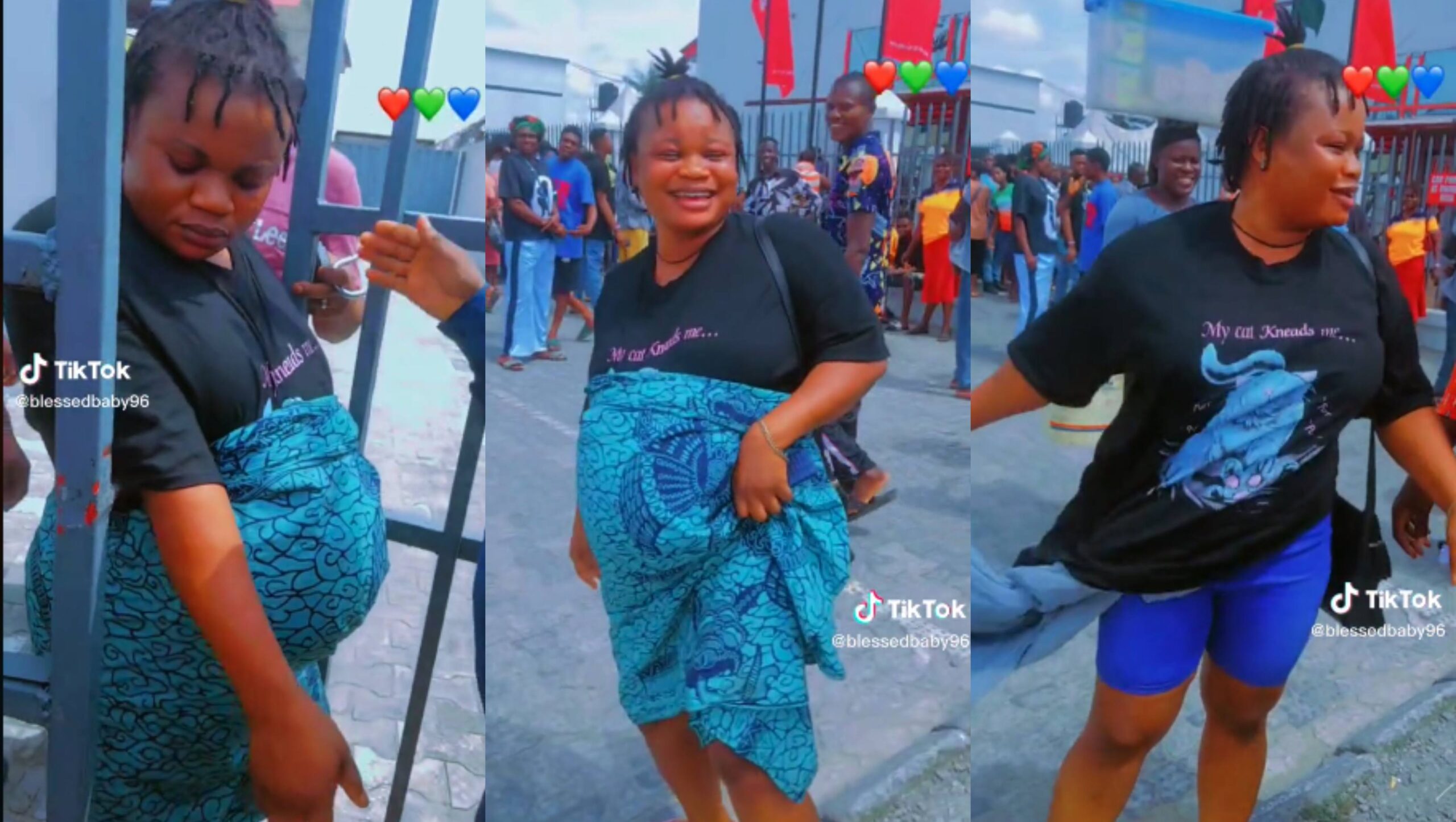 Pregnancy Is good o- Lady Pretends to be heavily pregnant as she enters bank without Queuing (Video)