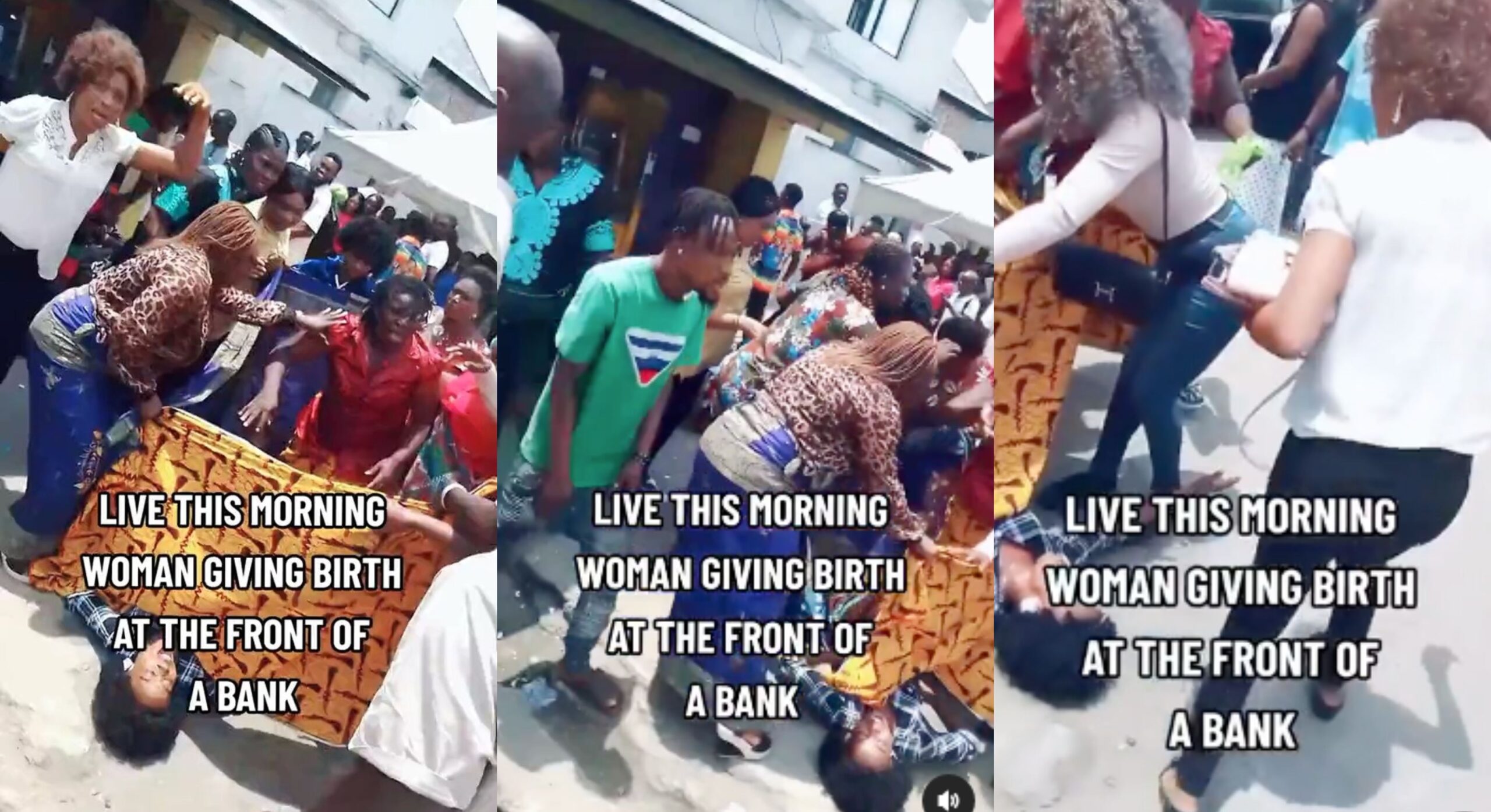 Pregnant woman gives birth on road while standing at ATM Queue (Video)