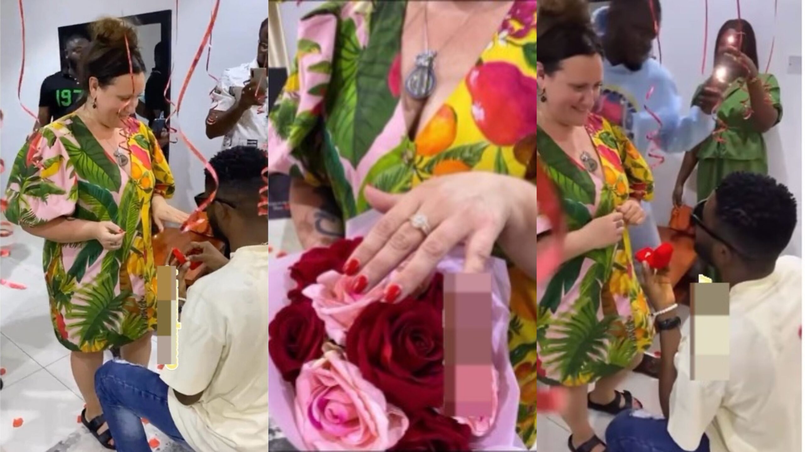 Nigerian man proposes to his white lover as she lands Nigeria (Video)