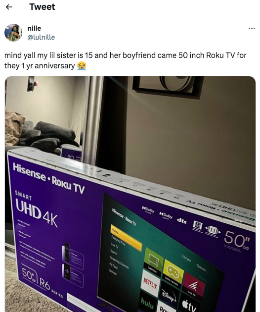 15yr old girl receives Television from Boyfriend as Anniversary gift 