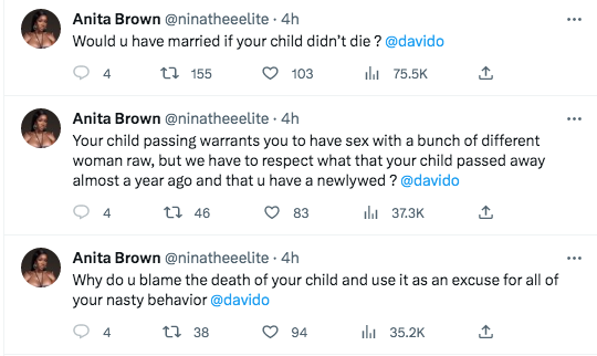 Chioma had series of Abortions for him before they had a son- Anita continues to drag Davido on social media 