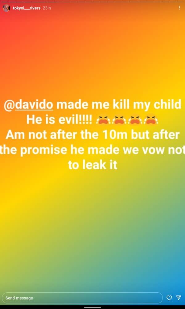 He made me abort my child- Another Babymama of Davido drags him on social media, Leaks his real number