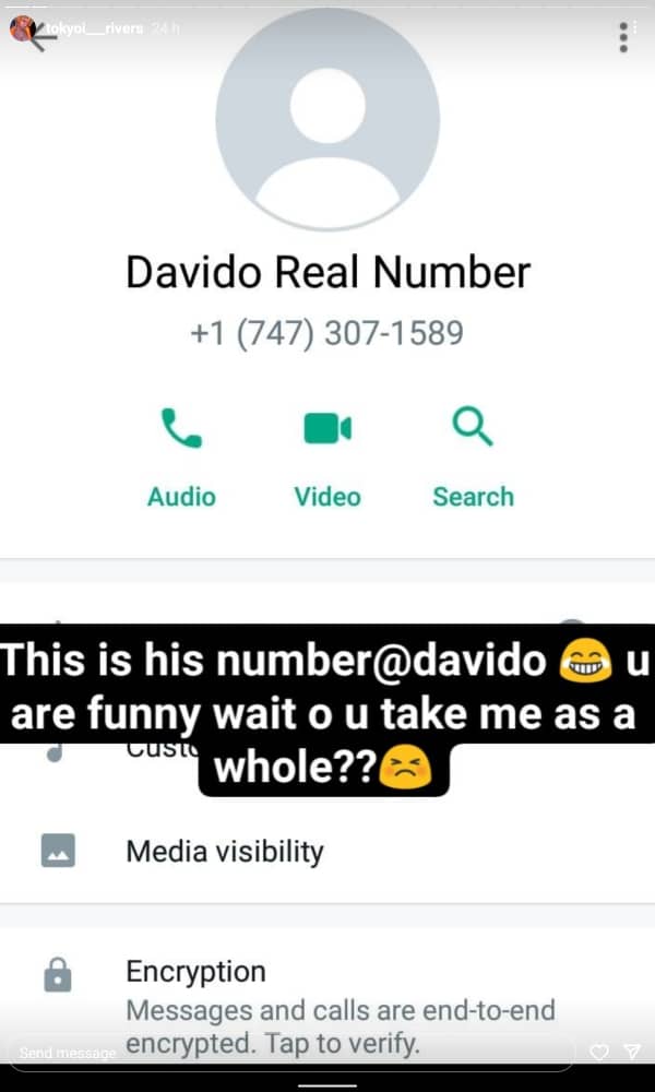 He made me abort my child- Another Babymama of Davido drags him on social media, Leaks his real number