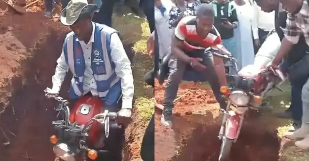 Viral Video Shows Man Being Buried With His Motorcycle on His Funeral Day