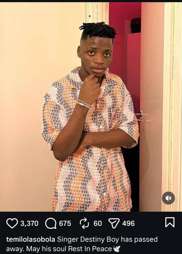 Upcoming Singer Destiny Boy Pass away at 22