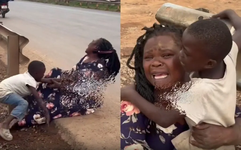 Mummy please — Emotional moment boy stops his mother from running into a moving vehicle after the demolition of their home