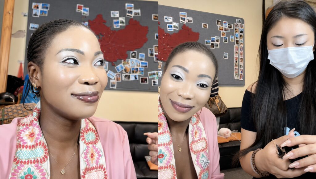 And You Sat There and Allowed Her to Do This to Your Face? – Nigerians React as Lady Shows the Makeup a Chinese Makeup Artist Did for Her